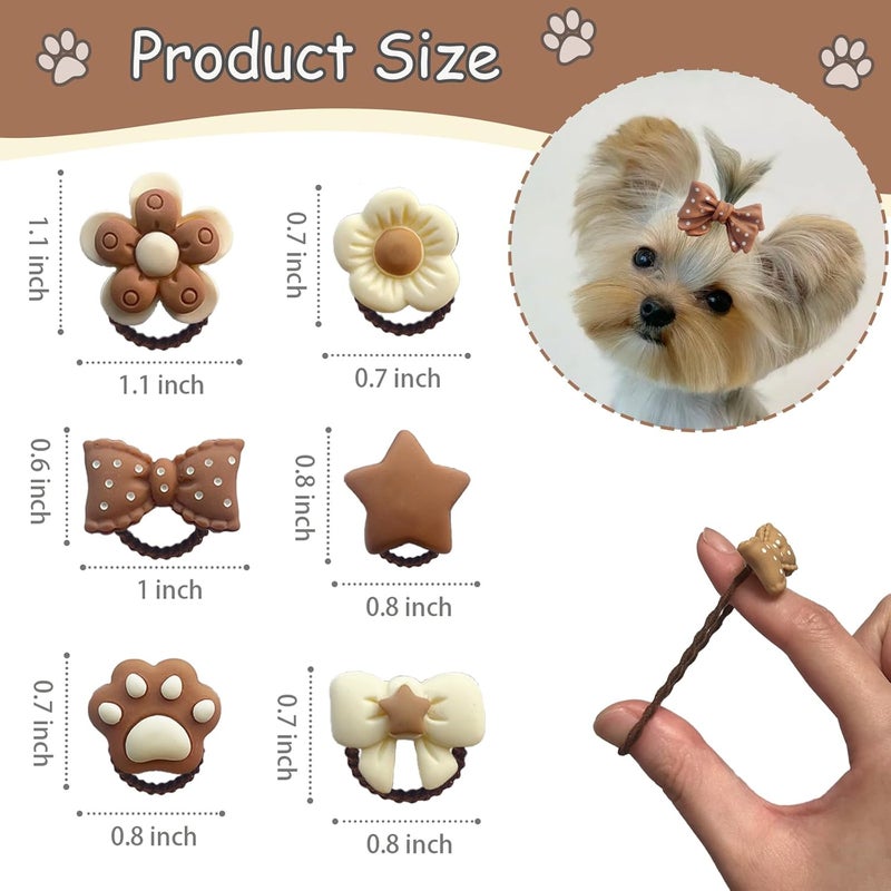 FGISAR 20 Pcs Small Dog Hair Bows with Rubber Bands Puppy Bows for Ears Cute Grooming Flower Bowknot Star Topknot Dog Hair Accessories for Small Dogs Girl Hair Ties for Yorkie Shih tzu Maltese (Brown) - Image 2